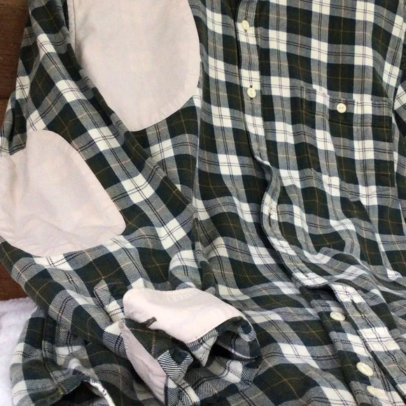 Barbour Cream and Green Plaid Flannel Shirt L Slim - Picture 3 of 15